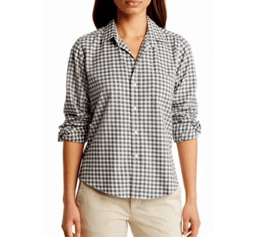 Frank & Eileen Barry Gray White Gingham Checkered Button Down Small Preppy K16